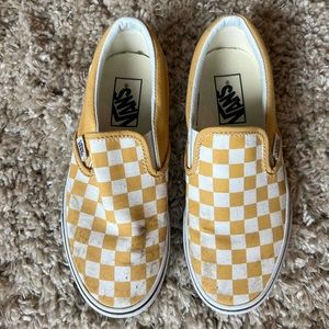 Vans checkered slip on sneakers yellow and white size 6